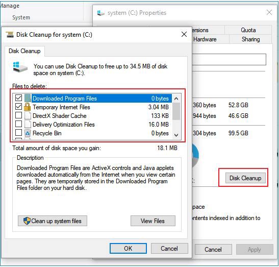 disc clean up for system