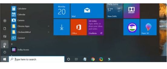 Setting option from the Start Menu