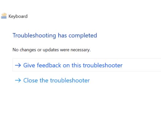 keyboard troubleshoot completed