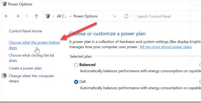choose what the power button does